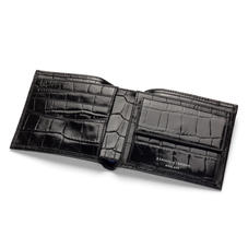 Billfold Coin Wallet in Deep Shine Black Croc & Cobalt Suede