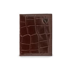 ID & Travel Card Case in Deep Shine Amazon Brown Croc & Stone Suede