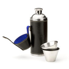 Hunter 8oz Leather Hip Flask in Smooth Black & Cobalt Suede
