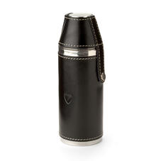 Hunter 8oz Leather Hip Flask in Smooth Black & Cobalt Suede