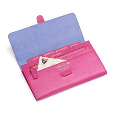 Classic Travel Wallet in Raspberry Lizard & Pale Blue Suede