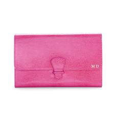 Classic Travel Wallet in Raspberry Lizard & Pale Blue Suede