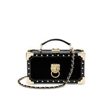 Lion Trinket Box in Black Velvet & Deep Shine Croc with Studs