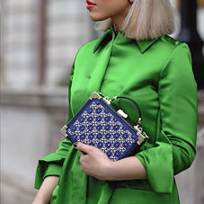 Mini Trunk Clutch in Navy Beaded