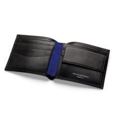 Billfold Coin Wallet in Smooth Black & Cobalt Suede