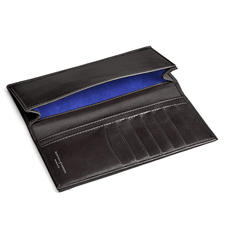 Slim Breast Pocket Wallet in Smooth Black & Cobalt Blue Suede