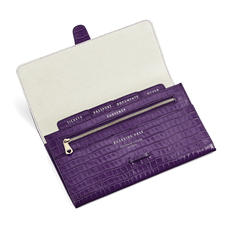 Travel Wallet in Deep Shine Amethyst Small Croc