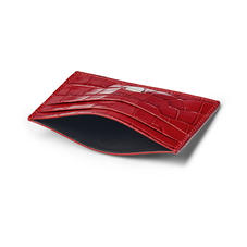 Slim Credit Card Holder in Deep Shine Red Small Croc