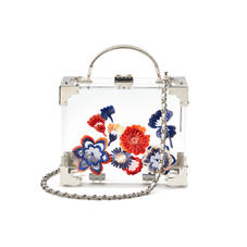 Mini Trunk Clutch in Transparent Acrylic with Hand-Embroidered Flowers