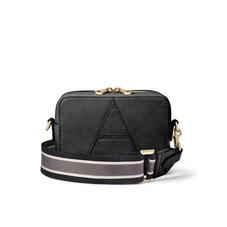 Camera ‘A’ Bag in Black Pebble with Webbing Strap