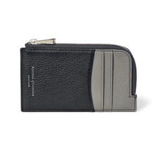 Zipped Card Wallet in Black & Grey Goatskin