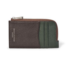 Zipped Card Wallet in Chocolate & Green Goatskin