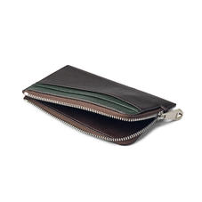 Zipped Card Wallet in Chocolate & Green Goatskin