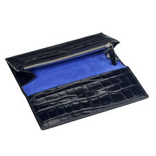 10 Card Slim Coat Wallet in Deep Shine Black Croc
