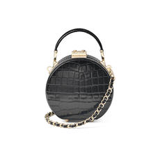 Micro Hat Box in Black Patent Croc