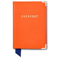 Passport Cover in Bright Orange Saffiano