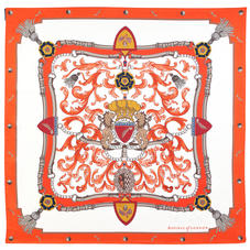 Aspinal Signature Shield Silk Scarf in Ivory & Orange