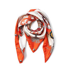 Aspinal Signature Shield Silk Scarf in Ivory & Orange