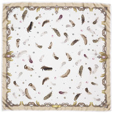 Aspinal Feather Silk Scarf in Beige & Cream