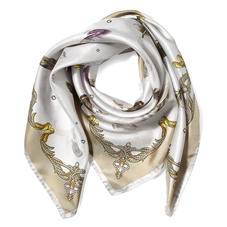 Aspinal Feather Silk Scarf in Beige & Cream