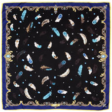 Aspinal Feather Silk Scarf in Blue & Black