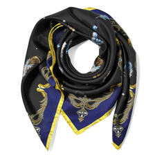 Aspinal Feather Silk Scarf in Blue & Black