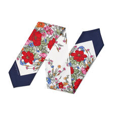 Poppy Design Silk Neck Bow Scarf in Red & Navy