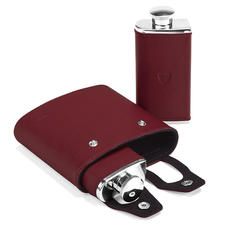 Double 6oz Leather Hip Flask in Smooth Burgundy & Black Suede