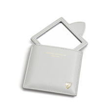 Compact Mirror in Light Grey Saffiano