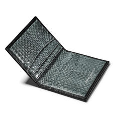 Double Fold Credit Card Holder in Smooth Black with Grey Land Snake