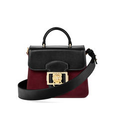 Small Lion Lansdowne Bag in Smooth Black & Smooth Claret