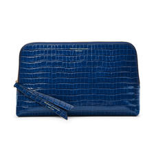 Large Essential Cosmetic Case in Deep Shine Blue Small Croc
