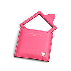 Compact Mirror in Bright Pink Saffiano