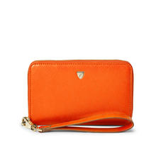 Midi Continental Wallet with Wrist Strap in Bright Orange Saffiano
