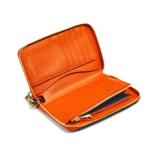 Midi Continental Wallet with Wrist Strap in Bright Orange Saffiano