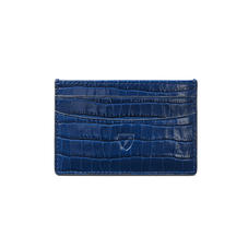 Slim Credit Card Holder in Deep Shine Blue Small Croc