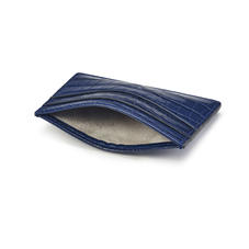 Slim Credit Card Holder in Deep Shine Blue Small Croc