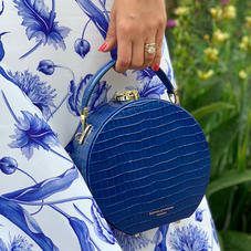 Hat Box in Deep Shine Blue Small Croc