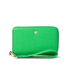 Midi Continental Wallet with Wrist Strap in Bright Green Saffiano