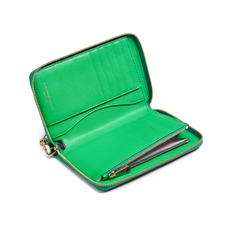 Midi Continental Wallet with Wrist Strap in Bright Green Saffiano