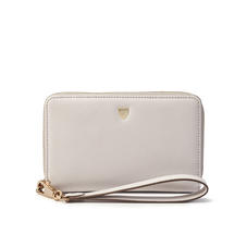 Midi Continental Wallet with Wrist Strap in Light Grey Saffiano