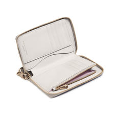 Midi Continental Wallet with Wrist Strap in Light Grey Saffiano