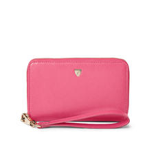 Midi Continental Wallet with Wrist Strap in Bright Pink Saffiano