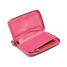 Midi Continental Wallet with Wrist Strap in Bright Pink Saffiano