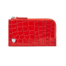 Zipped Card Wallet in Deep Shine Red Small Croc
