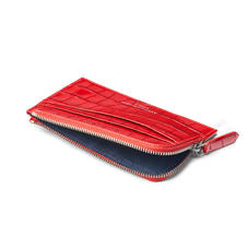 Zipped Card Wallet in Deep Shine Red Small Croc