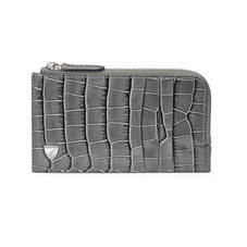 Zipped Card Wallet in Deep Shine Grey Small Croc