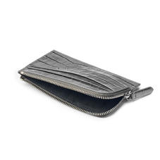 Zipped Card Wallet in Deep Shine Grey Small Croc