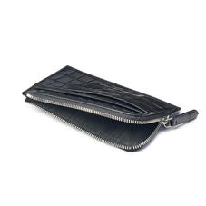 Zipped Card Wallet in Deep Shine Black Small Croc