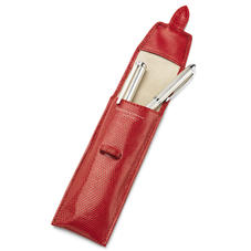Small Pen Case in Berry Lizard & Cream Suede